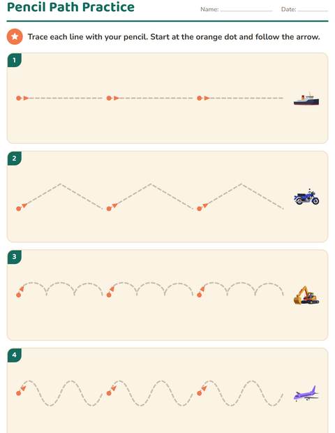 Preview of Pre-Writing Practice worksheet featuring Vehicles for kindergarten