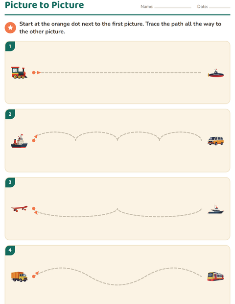 Preview of Pre-Writing Practice worksheet featuring Vehicles for kindergarten