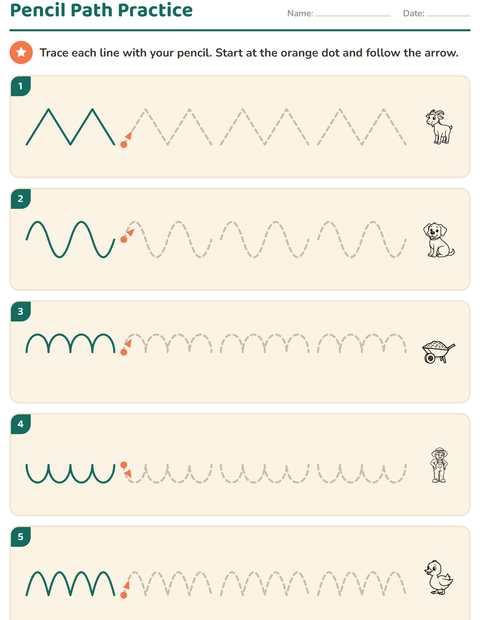 Preview of Pre-Writing Practice worksheet featuring Farm BW for kindergarten