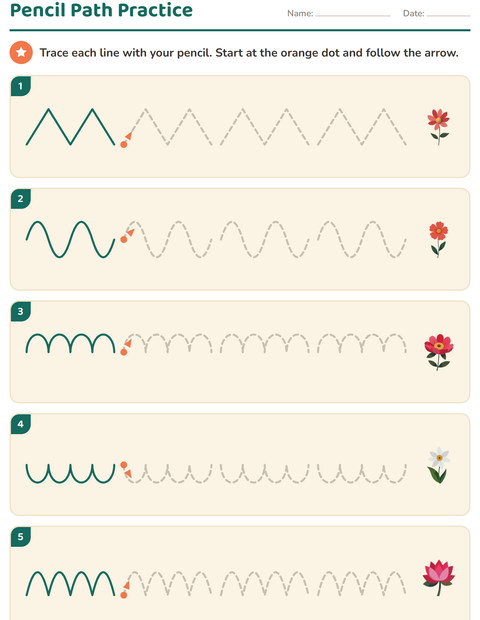 Preview of Pre-Writing Practice worksheet featuring Flowers for kindergarten