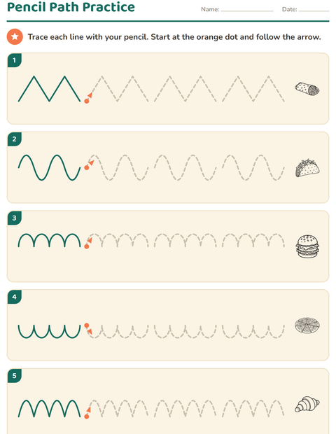 Preview of Pre-Writing Practice worksheet featuring Food BW for kindergarten
