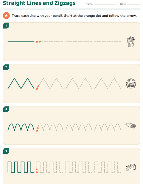 Preview of Pre-Writing Practice worksheet featuring Food BW for kindergarten