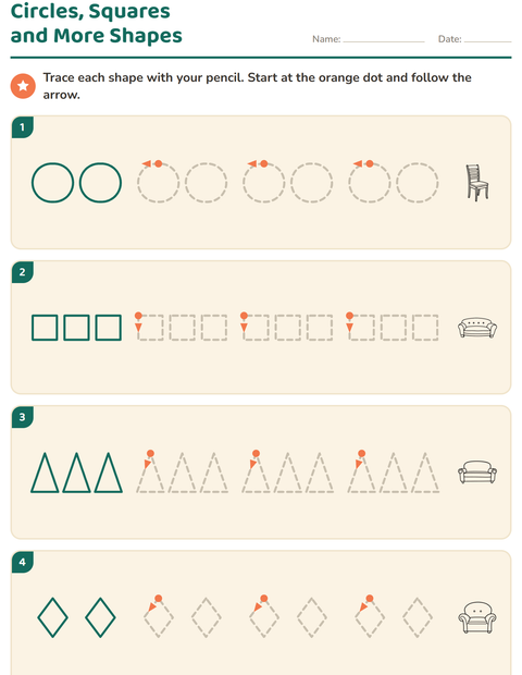 Preview of Pre-Writing Practice worksheet featuring Furniture BW for kindergarten