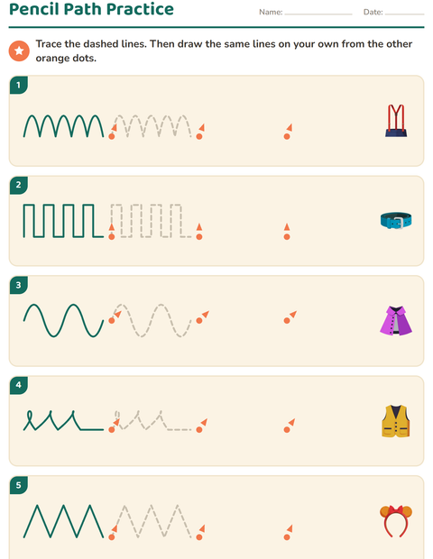 Preview of Pre-Writing Practice worksheet featuring Accessories for kindergarten