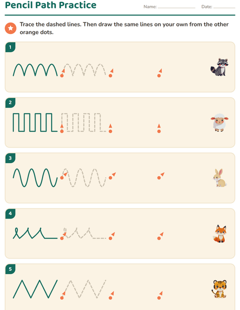 Preview of Pre-Writing Practice worksheet featuring Animals for kindergarten