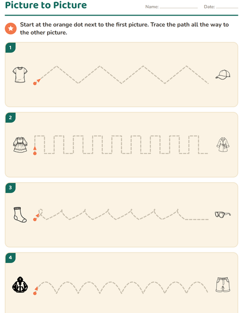 Preview of Pre-Writing Practice worksheet featuring Apparel BW for kindergarten