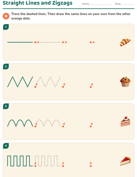 Preview of Pre-Writing Practice worksheet featuring Bakery for kindergarten