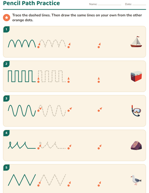 Preview of Pre-Writing Practice worksheet featuring Beach for kindergarten