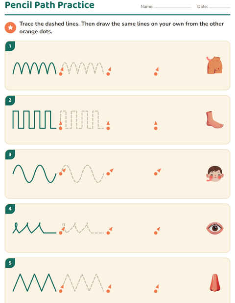 Preview of Pre-Writing Practice worksheet featuring Body Parts for kindergarten