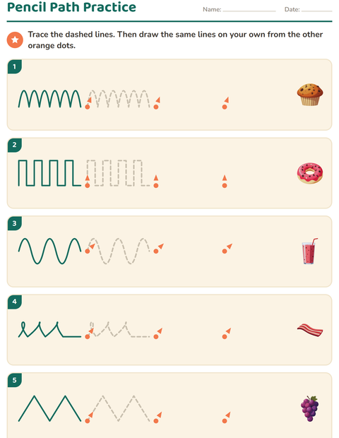Preview of Pre-Writing Practice worksheet featuring Breakfast for kindergarten