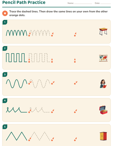 Preview of Pre-Writing Practice worksheet featuring Classroom for kindergarten