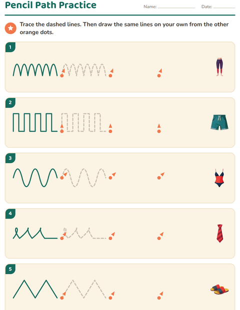 Preview of Pre-Writing Practice worksheet featuring Clothing for kindergarten
