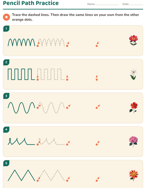 Preview of Pre-Writing Practice worksheet featuring Flowers for kindergarten