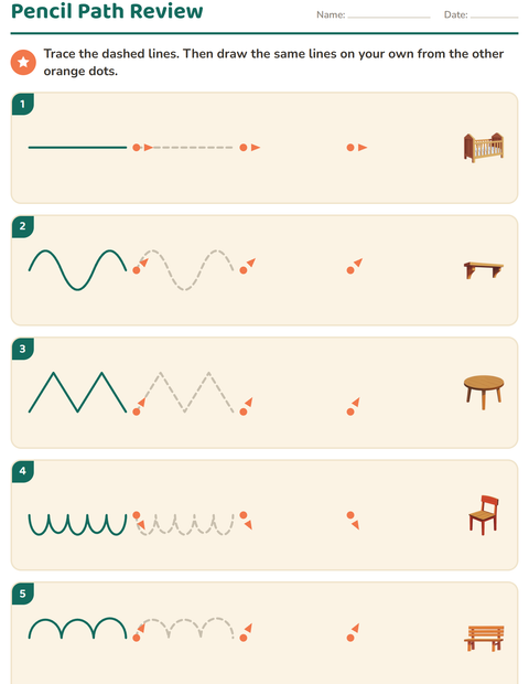 Preview of Pre-Writing Practice worksheet featuring Furniture for kindergarten