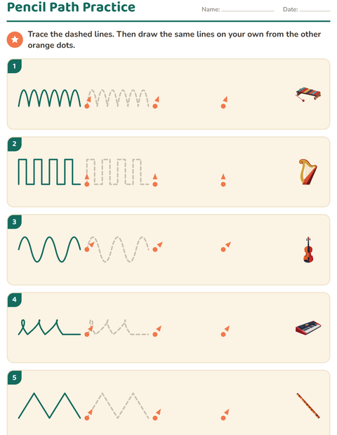 Preview of Pre-Writing Practice worksheet featuring Music for kindergarten