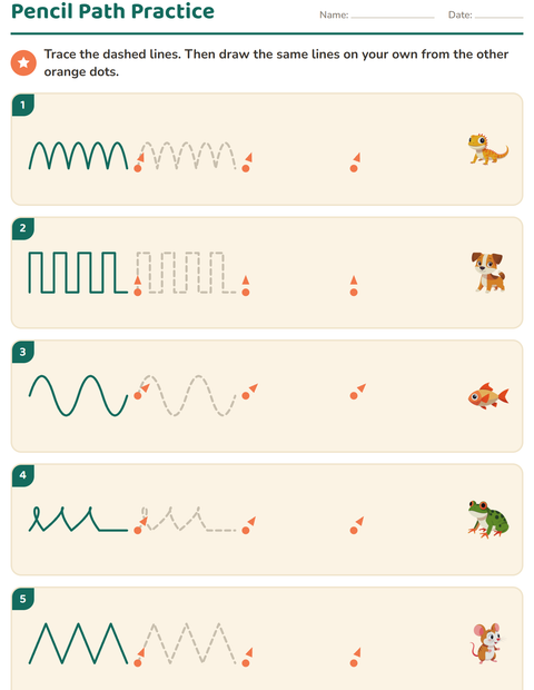 Preview of Pre-Writing Practice worksheet featuring Pets for kindergarten