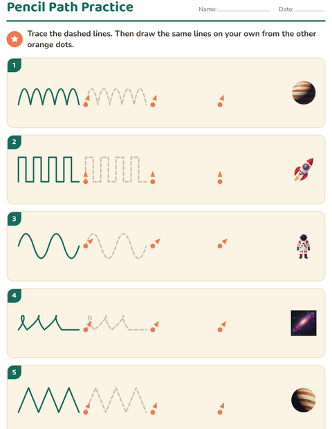 Preview of Pre-Writing Practice worksheet featuring Space for kindergarten