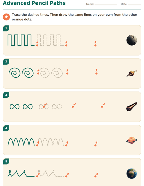Preview of Pre-Writing Practice worksheet featuring Space for kindergarten