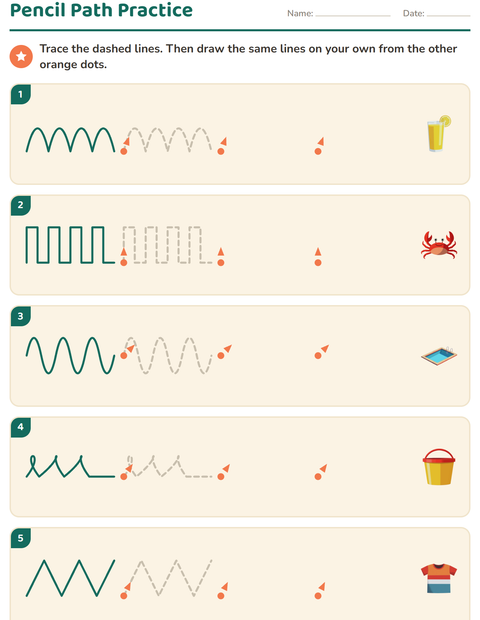 Preview of Pre-Writing Practice worksheet featuring Summer for kindergarten