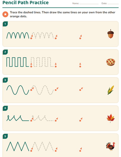 Preview of Pre-Writing Practice worksheet featuring Thanksgiving for kindergarten