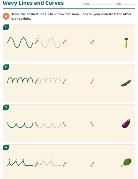 Preview of Pre-Writing Practice worksheet featuring Vegetables for kindergarten