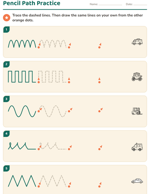 Preview of Pre-Writing Practice worksheet featuring Vehicles BW 3 for kindergarten