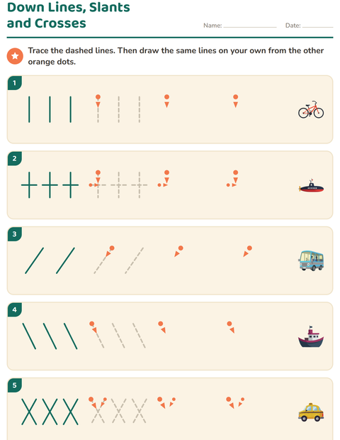 Preview of Pre-Writing Practice worksheet featuring Vehicles for kindergarten