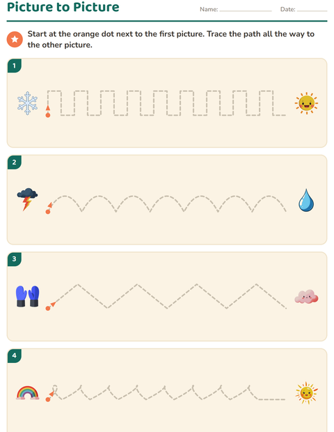 Preview of Pre-Writing Practice worksheet featuring Weather for kindergarten