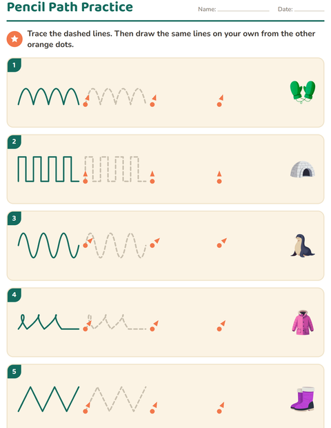 Preview of Pre-Writing Practice worksheet featuring Winter for kindergarten