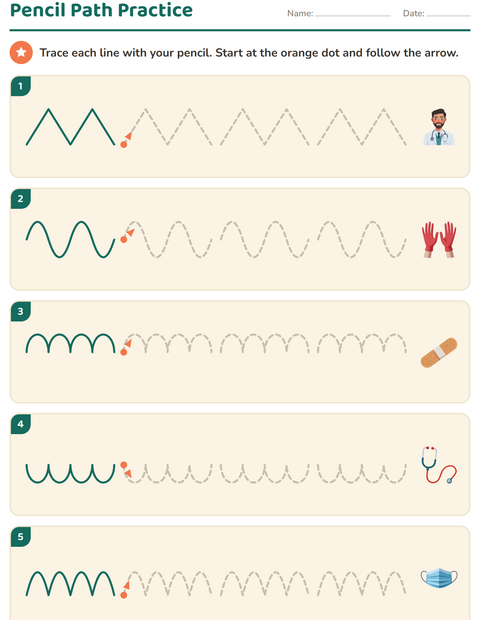 Preview of Pre-Writing Practice worksheet featuring Hospital for kindergarten