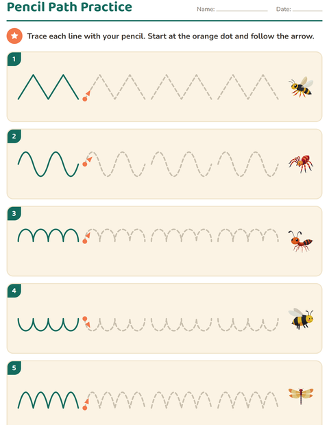 Preview of Pre-Writing Practice worksheet featuring Insects and Bugs for kindergarten