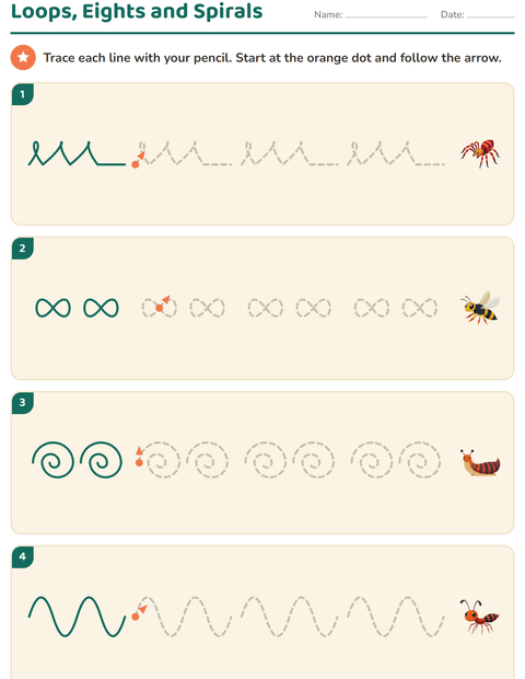 Preview of Pre-Writing Practice worksheet featuring Insects and Bugs for kindergarten
