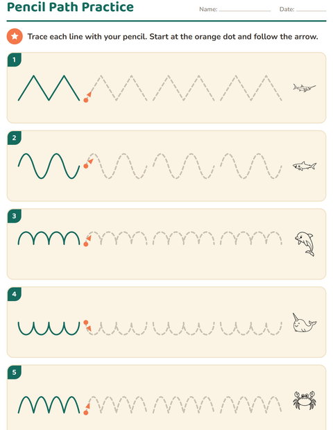 Preview of Pre-Writing Practice worksheet featuring Sea Life BW for kindergarten