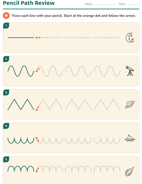 Preview of Pre-Writing Practice worksheet featuring Space BW for kindergarten