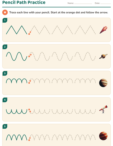 Preview of Pre-Writing Practice worksheet featuring Space for kindergarten