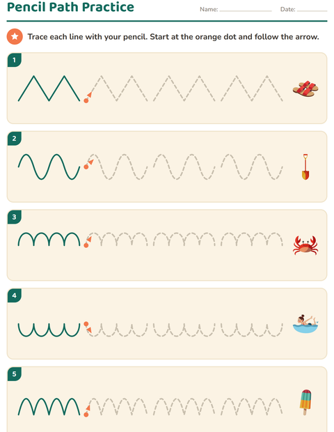 Preview of Pre-Writing Practice worksheet featuring Summer for kindergarten
