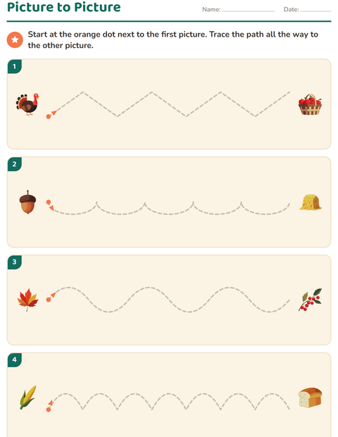 Preview of Pre-Writing Practice worksheet featuring Thanksgiving for kindergarten