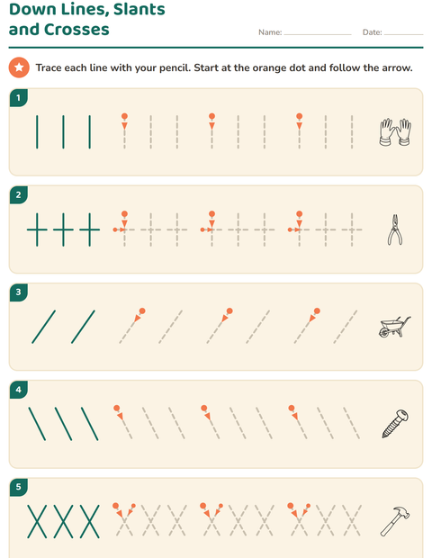 Preview of Pre-Writing Practice worksheet featuring Tools BW for kindergarten