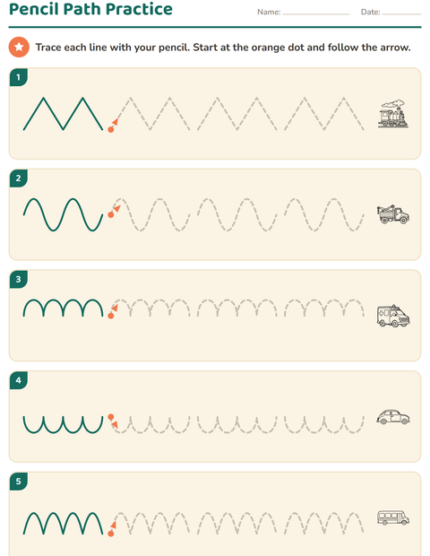 Preview of Pre-Writing Practice worksheet featuring Vehicles BW 2 for kindergarten
