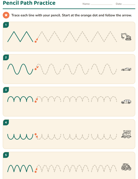 Preview of Pre-Writing Practice worksheet featuring Vehicles BW for kindergarten