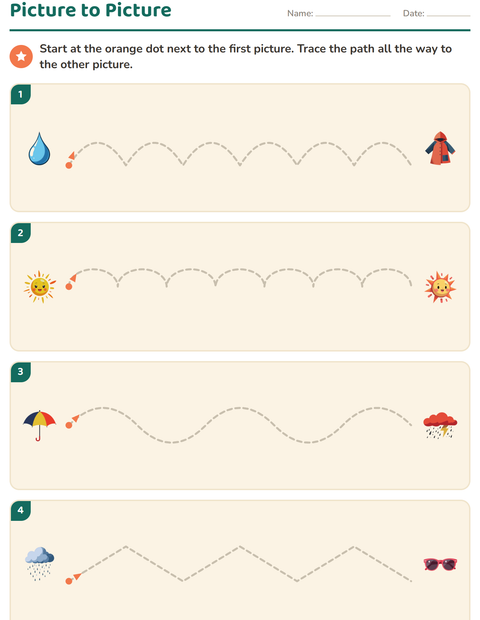 Preview of Pre-Writing Practice worksheet featuring Weather for kindergarten