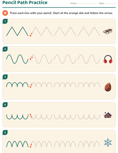Preview of Pre-Writing Practice worksheet featuring Winter for kindergarten
