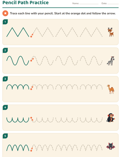 Preview of Pre-Writing Practice worksheet featuring Zoo Animals for kindergarten