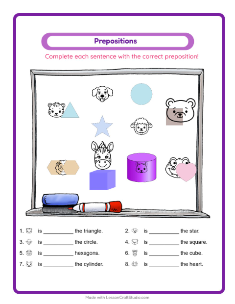 Preview of Prepositions worksheet featuring Faces BW for kindergarten
