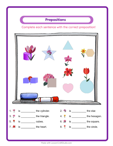 Preview of Prepositions worksheet featuring Kitchen Tools for kindergarten