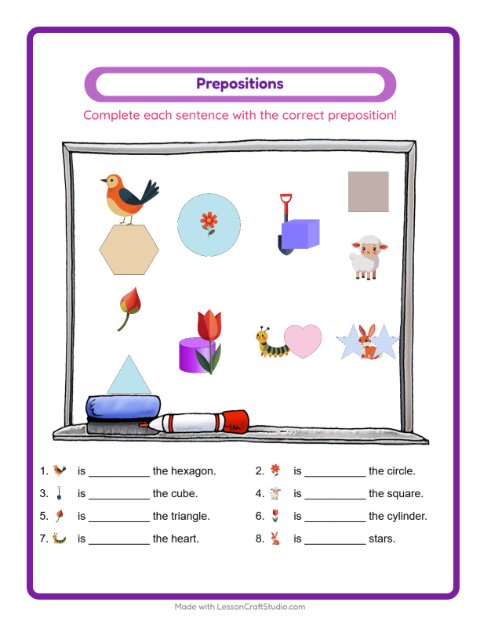 Preview of Prepositions worksheet featuring Space for kindergarten