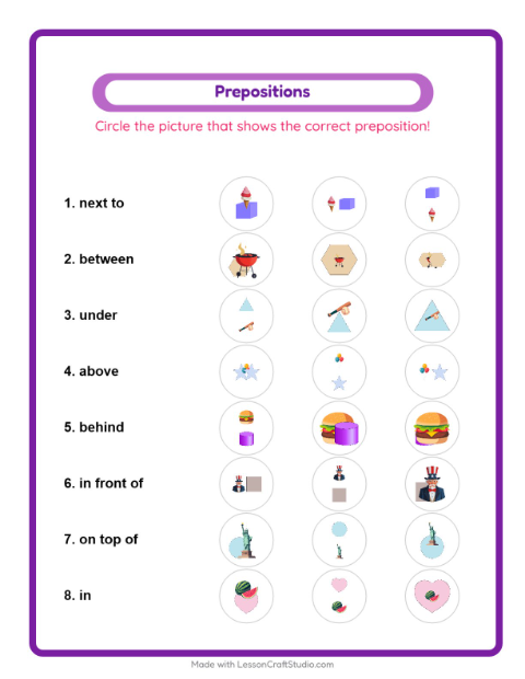 Prepositions with Fourth of July Things