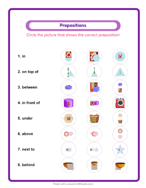 Prepositions with Household Things