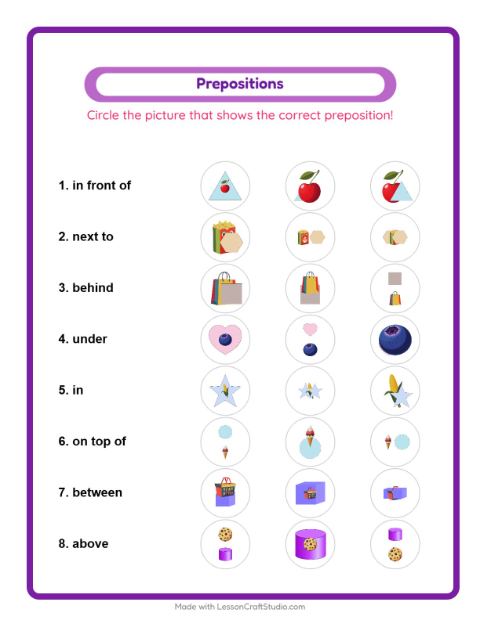 Prepositions with Supermarket Things