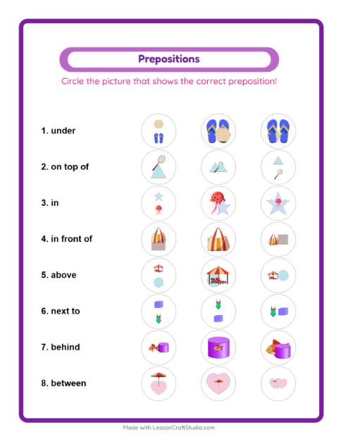 Prepositions with Beach Things